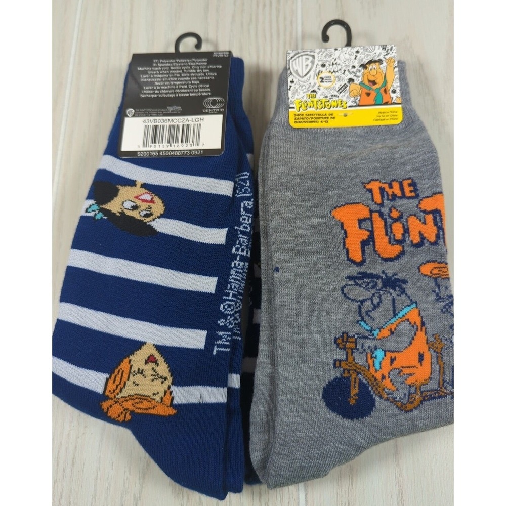 The Flintstones men women 2 pair socks blue gray size 6-12 Wilma‎ Barney Betty